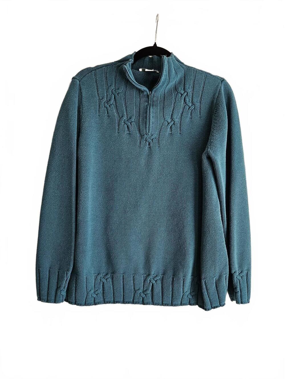 Coldwater Creek Women's Green Knit Quarter-Zip Sweater Size L (14-16)